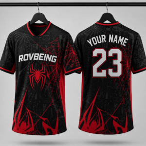 RovBeing Black & Red Web Design Soccer Jersey Spider-Man Jersey – Custom Street Style Football Kit