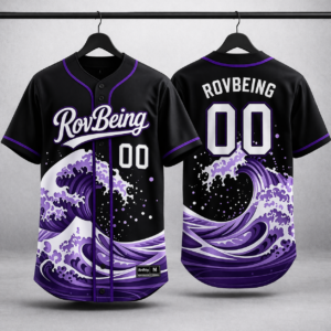 RovBeing Purple Wave Baseball Jersey – Custom Button-Up Team Jersey