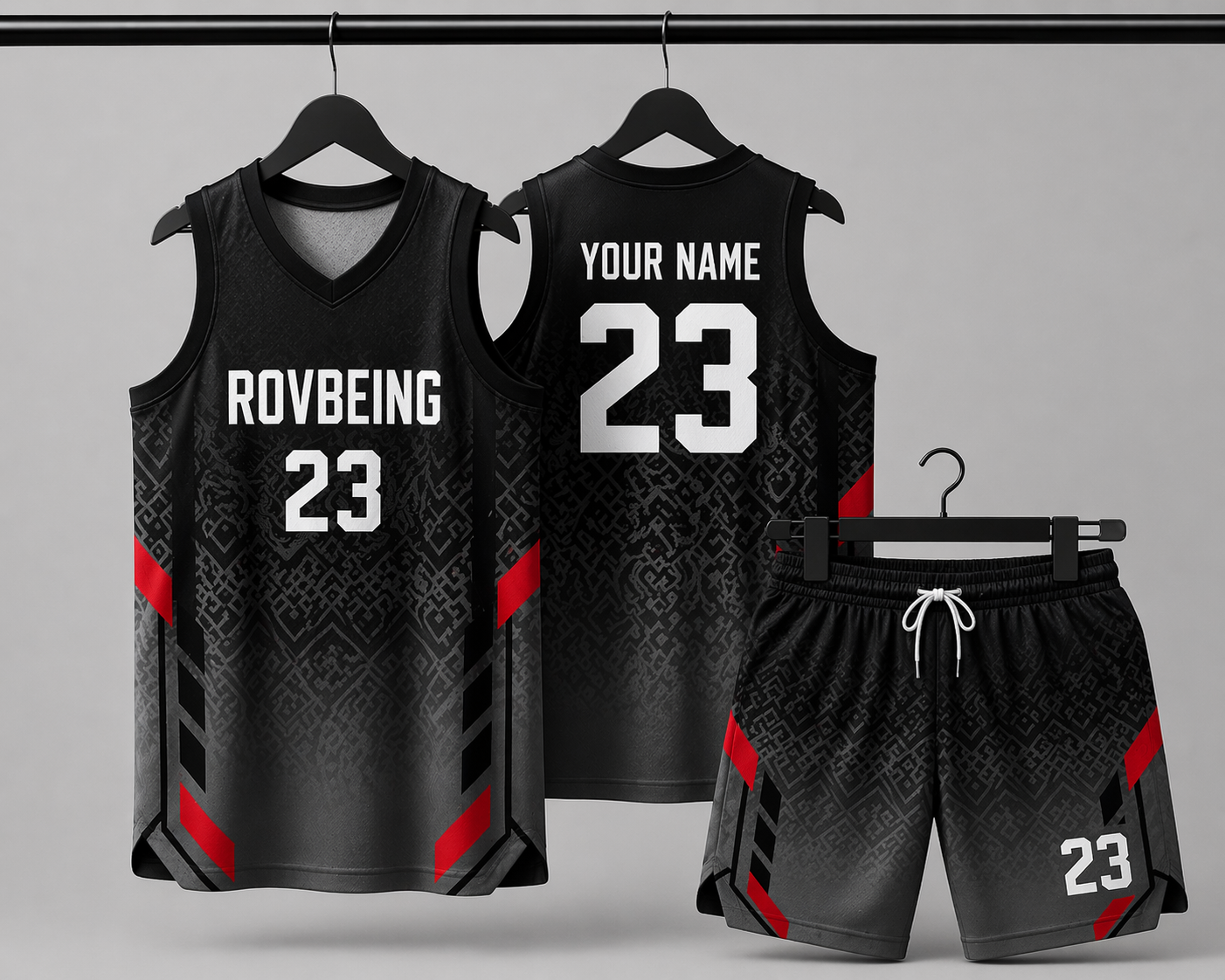 RovBeing Black & Red Custom Basketball Jersey Set – Sublimated Team Uniform